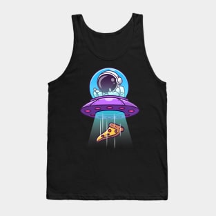 Cute Astronaut Catching Pizza With Ufo Cartoon Tank Top